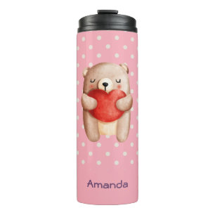 Cute Teddy Bear Carrying a Red Heart Thermal Tumbler
