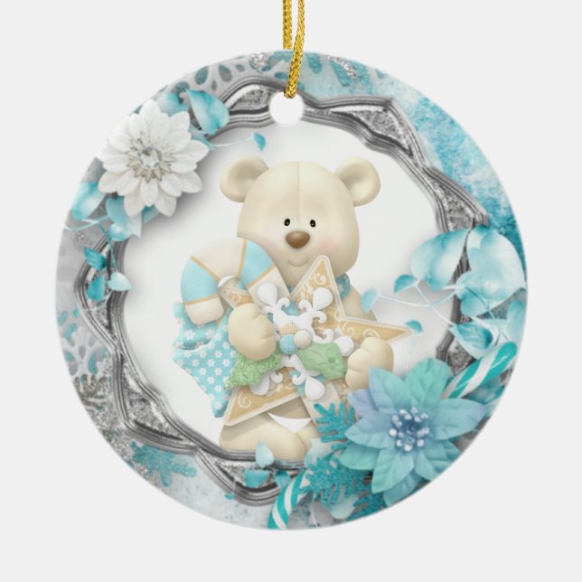 Cute Teddy Bear Ceramic Ornament (Front)
