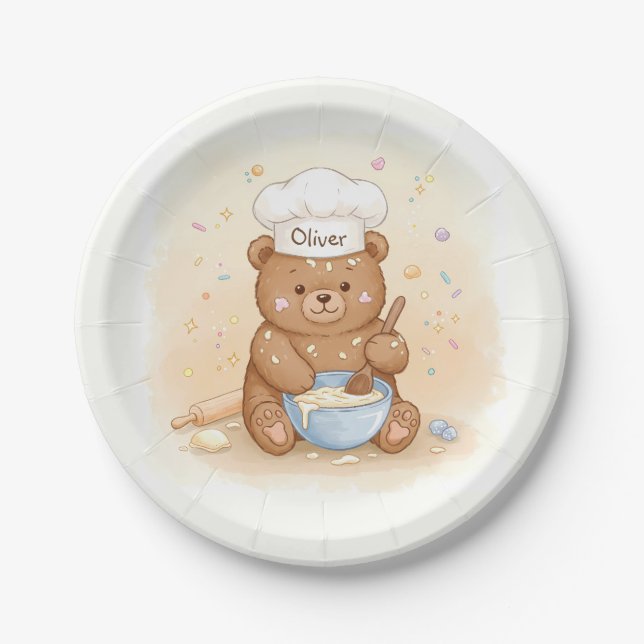 Cute Teddy Bear Chef Paper Plate (Front)