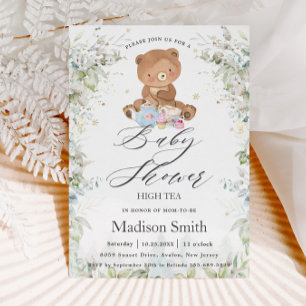 Cute Teddy Bear Chic High Tea Party Baby Shower  Invitation