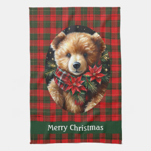 Cute Teddy Bear Christmas Add Name Mom Grandma Tea Towel