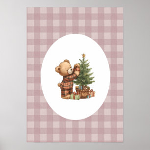 Cute Teddy Bear Christmas Art Pink Nursery Decor