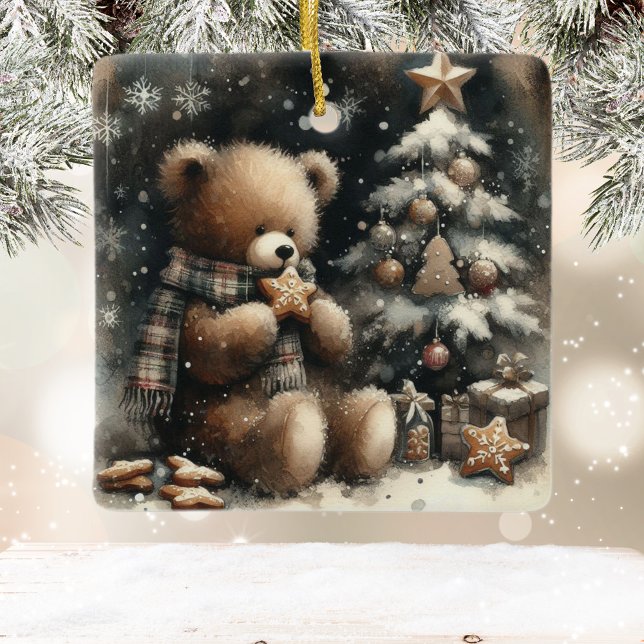 Cute Teddy Bear Christmas Ceramic Ornament (Creator Uploaded)