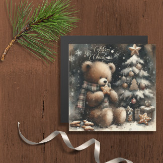 Cute Teddy Bear Christmas Greeting Magnetic Card