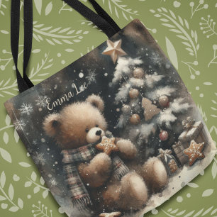 Cute Teddy Bear Christmas Monogram Tote Bag