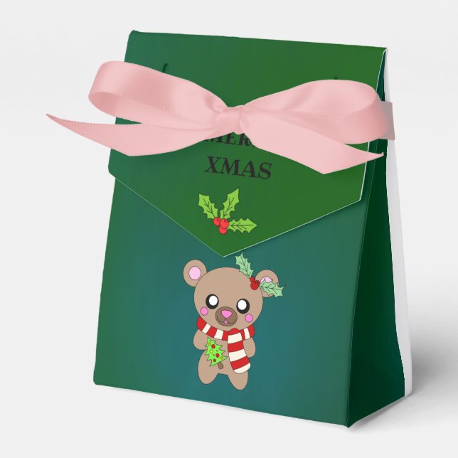 Cute Teddy Bear Christmas Tree Happy Festive Favour Box (Front Side)