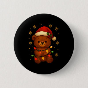 Cute Teddy Bear Christmas Tree Lights Santa Hat Fu 6 Cm Round Badge