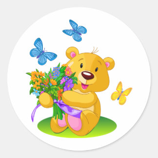 Cute teddy bear classic round sticker