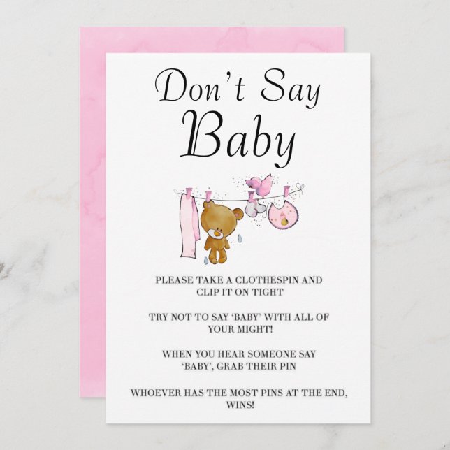 Cute Teddy Bear Clothes Line Don’t Say Baby Cards (Front/Back)