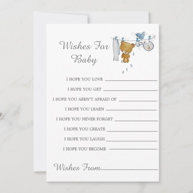 Cute Teddy Bear Clothes Line Wishes For Baby Card (Front)
