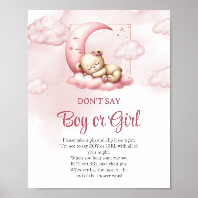Cute teddy bear cloud nine Don't Say Boy or Girl Poster (Front)