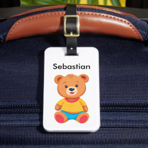 Cute Teddy Bear Colourful Picture Kids Child's Luggage Tag