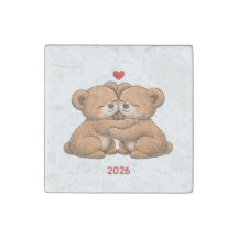 Cute Teddy Bear Couple in Love – Embroidered Style