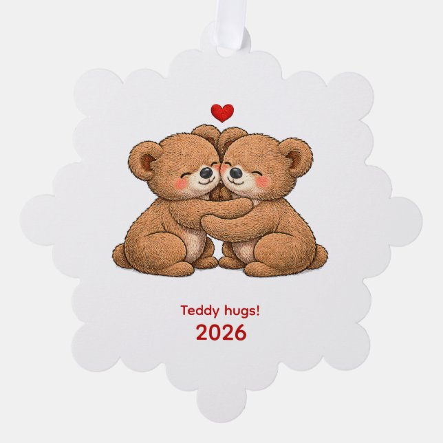 Cute Teddy Bear Couple in Love  Tree Decoration Card (Front)