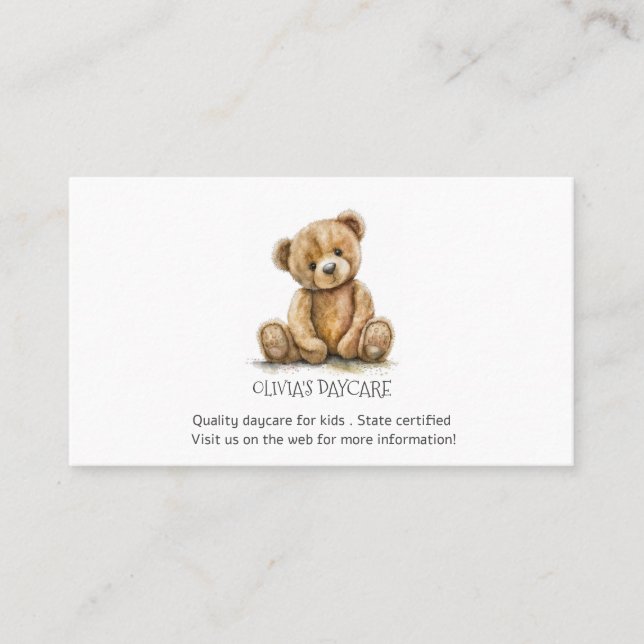 Cute Teddy Bear Cub Childcare Business Card (Front)