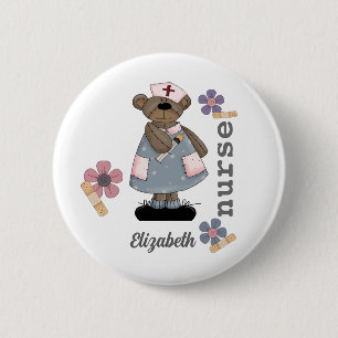 Cute Teddy Bear Custom Name Button for Nurse