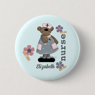 Cute Teddy Bear Custom Name Button for Nurse