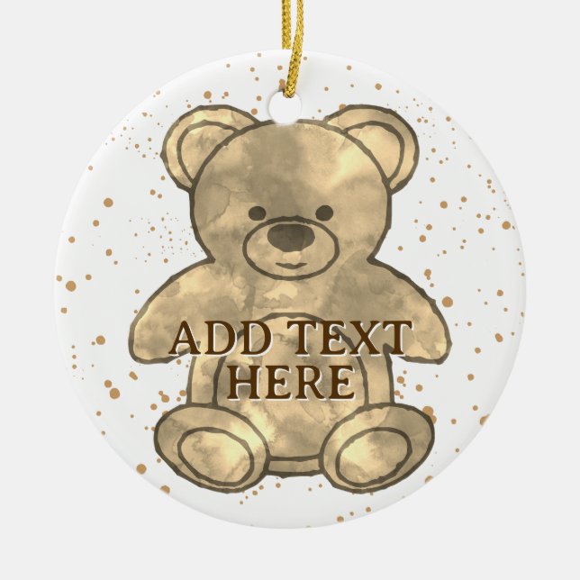 Cute Teddy Bear Custom Text Ceramic Tree Decoration (Front)