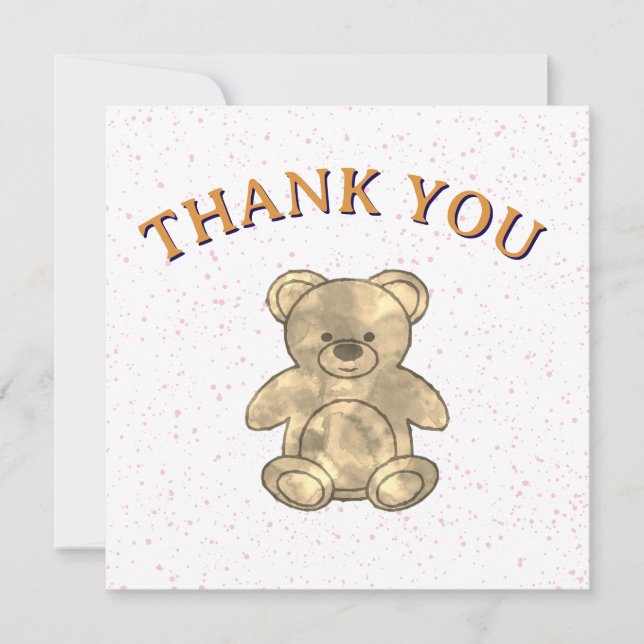 Cute Teddy Bear Custom Thank You Card (Front)