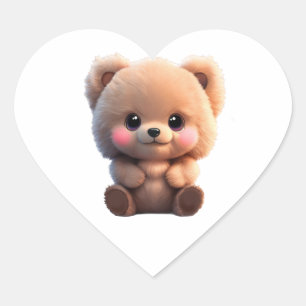 Cute teddy bear customisable background colour  heart sticker