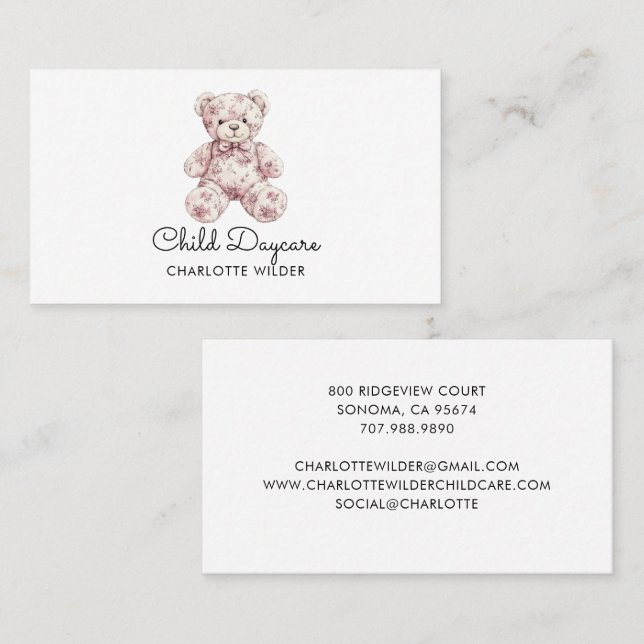 Cute Teddy Bear Daycare Business Card (Front/Back)