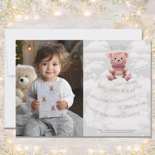 cute teddy bear diapers "Wild One" First Birthday Invitation (Creator Uploaded)
