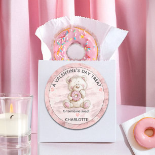 Cute Teddy Bear Donut Sweet Treat Valentines Classic Round Sticker