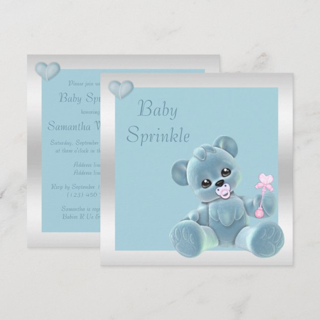 Cute Teddy Bear Double Sided Baby Sprinkle Invitation (Front/Back)