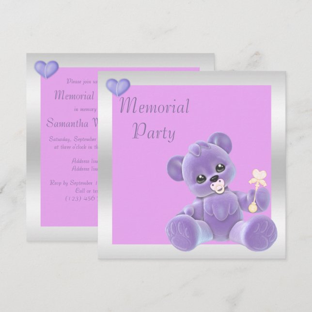 Cute Teddy Bear Double Sided Memorial Party Invitation (Front/Back)
