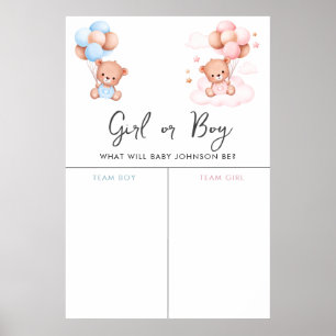 Cute Teddy Bear Dreamy Cub Gender Voting Sign