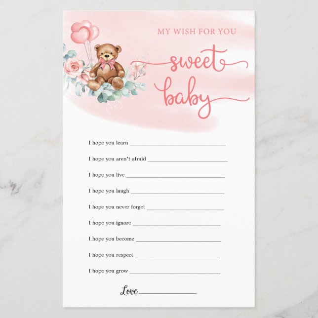 Cute Teddy Bear Eucalyptus Wreath Baby Shower Game (Front)