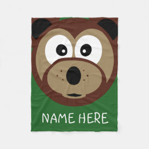 Cute Teddy Bear Face Kids Custom Name Fleece Blanket