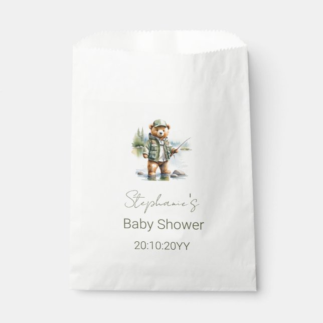 Cute Teddy Bear Fisherman Reel Excited Baby Shower Favour Bags (Front)