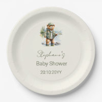 Cute Teddy Bear Fisherman Reel Excited Baby Shower
