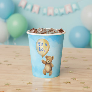 Cute teddy bear floating balloon baby shower paper cups
