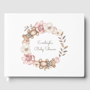 Cute Teddy Bear Floral Wreath Guest Book