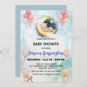 cute teddy Bear flower balloon baby shower party  Invitation
