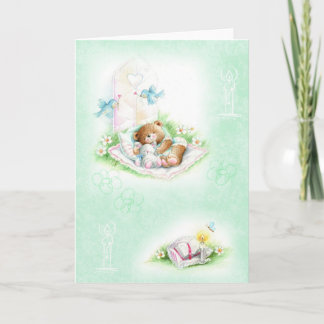 Cute teddy bear for baptism, Christening Card