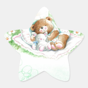 Cute teddy bear for baptism, Christening Star Sticker
