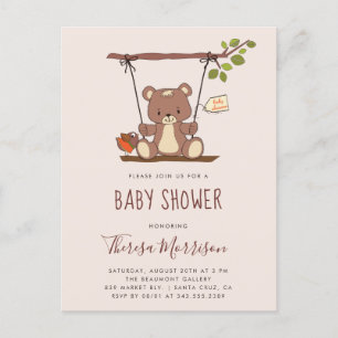 Cute Teddy Bear Gender Neutral Baby Shower Invitation Postcard