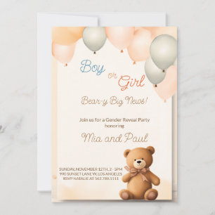 Cute Teddy Bear Gender Reveal Party Invitation