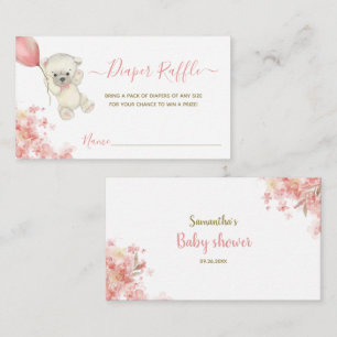 Cute Teddy Bear Girl Baby Shower Diaper Raffle  Enclosure Card