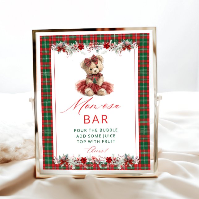 Cute Teddy Bear Girl Baby Shower Momosa Bar Poster (Creator Uploaded)