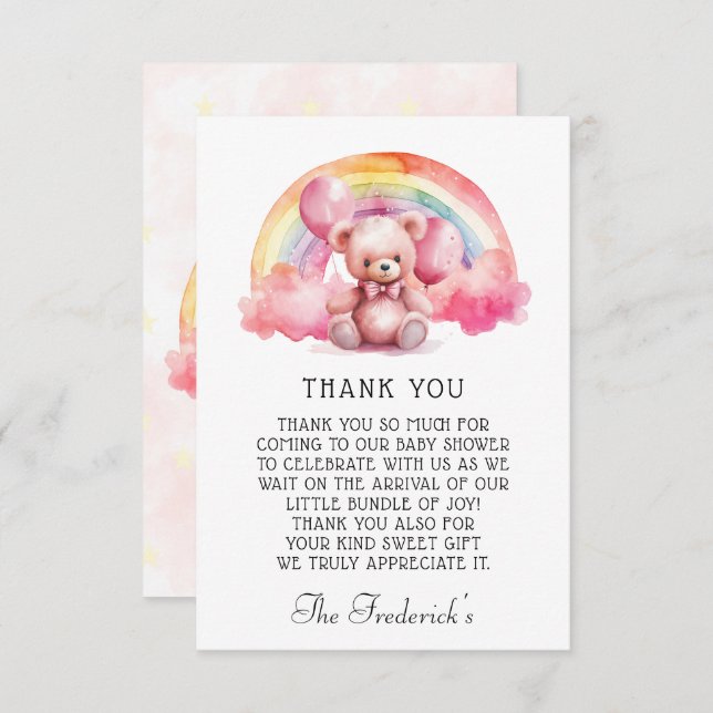Cute Teddy Bear Girl Baby Shower Thank You Card (Front/Back)