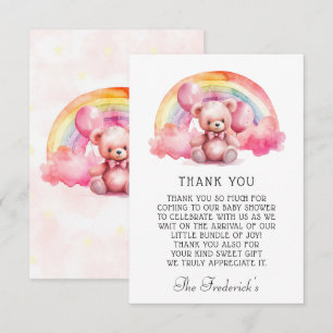 Cute Teddy Bear Girl Baby Shower Thank You Card