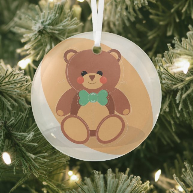 Cute Teddy Bear Glass Ornament with Bow Tie (Insitu)