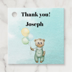 cute teddy bear green background favour tags