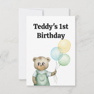 cute teddy bear green background thank you card