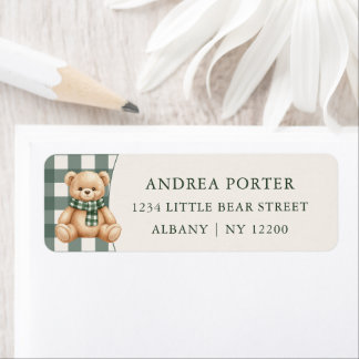 Cute Teddy Bear Green Plaid Baby Shower
