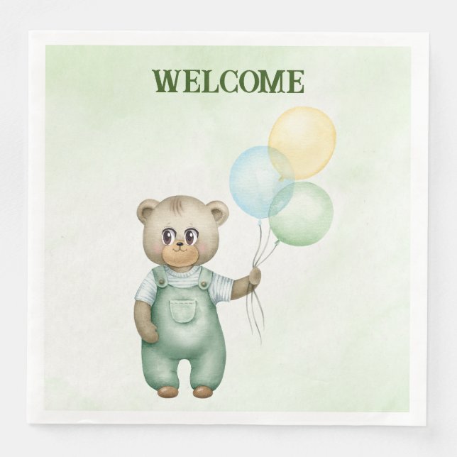 cute teddy bear green wallpaper napkin (Front)